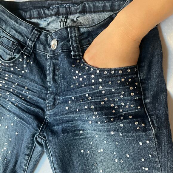 C’est Toi Women’s Rhinestone Waxed Frayed Crop Ankle Jeans size 27, Dark Blue - Picture 7 of 10